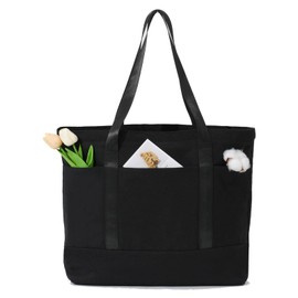 LUAANDWOW 21in heavy duty large canvas totes bag for women with zipper 12oz ll bean bag Reusable Grocery Shopping bags, Pink&white, Large