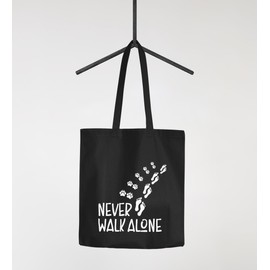 MoonWorks Jute Bag Never Walk Alone Dog Paws Dog Paw Prints Dog Owner Cotton Bag Fabric Bag Carry Bag, Walk 1 Black