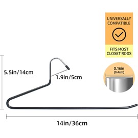 30 Pack Open Ended Pants Hangers, Non-Slip Metal Trouser Hangers for Closet, Space Saving Jean & Slacks Hangers, Easy Slide Design for Pants, Towels, Scarves (Black)