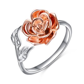 DAOCHONG Women's 925 Sterling Silver Rose Flower Adjustable Ring, Romantic Gift for Her, Base