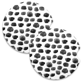 Nipichsha Car Coaster for Cup Holders, 2 Pack Absorbent Ceramic Car Cup Holder Coaster for Drinks, Cute Auto Assecories for Women, Size 2.56 in with Finger Notch & Cork Base, White Black Wave Point