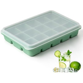 Azxb Ice Cube Trays with Lid, 1 Pack 15 Cubes Easy Release Stackable Flexible Silicone Ice Cube Trays for Freezer with Removable Silicone Lid for Whiskey, Cocktail, Coffee, BPA Free