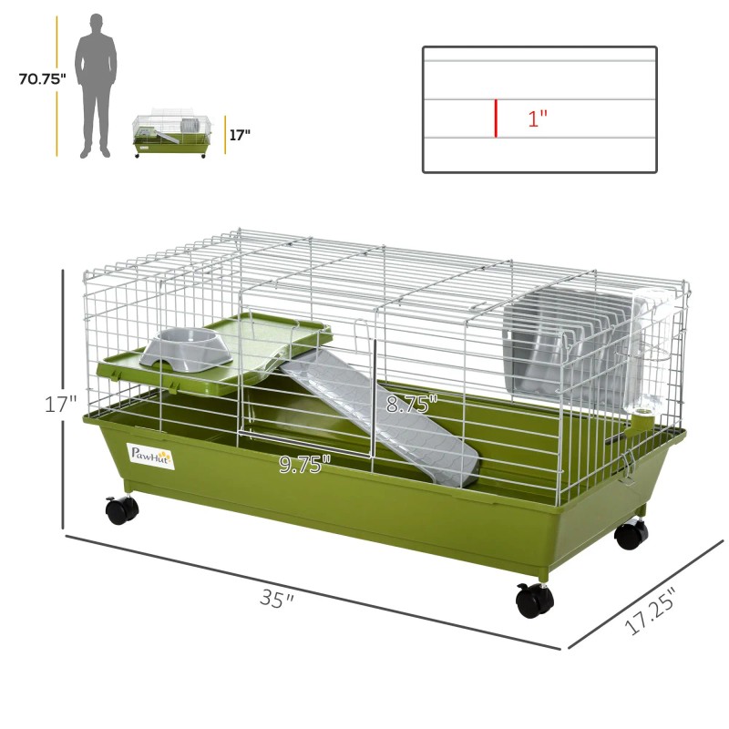 35\" Rolling Bunny Cage for Small Animals Guinea Pig Cage