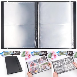 20 Pages / 80 Pockets Stamps and Dies Storage Album Book Organizer Folder Plastic Large Sticker Photo Storage Bags for Cutting Dies Stencil Stamp Crafts DIY Scrapbooking 7x5.1inch/Pocket (Black)