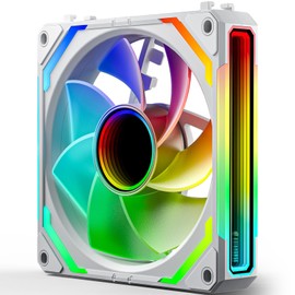 AsiaHorse COSMIQ-RE-Black 120mm Case Fan, Infinity Mirror FDB Reverse Fan with 5V 3-PIN Connector， Daisy Chain PWM PC RGB Fans for Cases CPU Liquid Coolers, Reverse Blade(White)