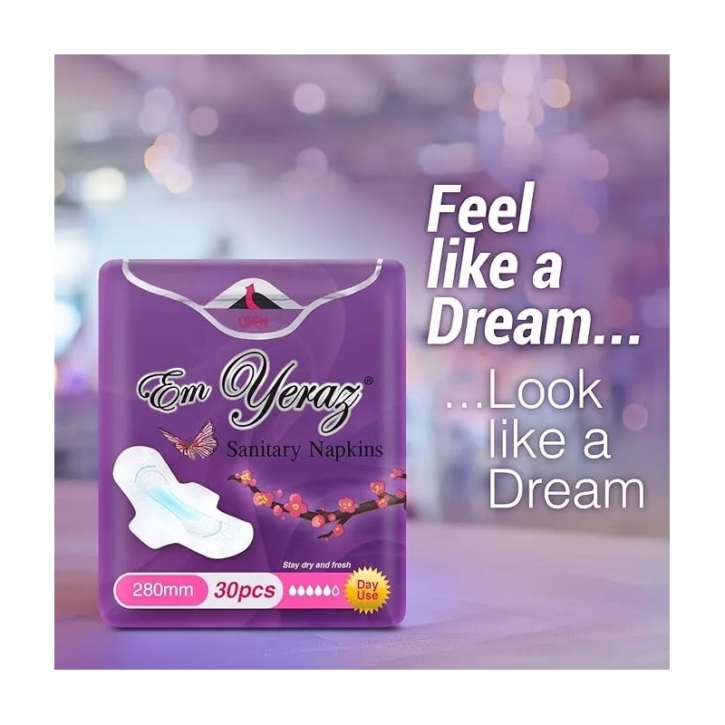 Em Yeraz Women Sanitary Period Pad, Ultra-Thin, Fast Absorbency Wings,