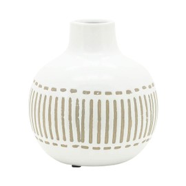 6" Ceramic Aztec Vase - Contemporary Gray Round Simple Design Floral Vase For Decorative Table Accent - Stylish Home, Office, Event Decor