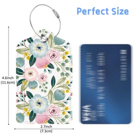 Spring Flowers Luggage Tags 2PCS PU Leather Suitcases Tag with Stainless Steel Loop and Privacy Name Address Cover Label Card for Women Men Travel