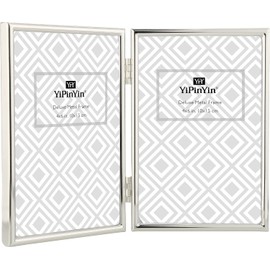 YiPinYin 4x6'' Hinged Double Simply Silver Metal Picture Frame, Elegant Silver Plated Metal Photo Frames 4 x 6'' With Soft Touch Velvet Backing for Desktop