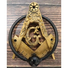 Ebros Gift Antiqued Faux Gold Freemasonry Masonic Square & Compasses Monogram Door Knocker