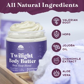 PURPLE CANYON Twilight Whipped Body Butter 8oz | Relaxing Vanilla Sandalwood Scent for Deep Sleep | Natural Skin Care with Hops & Valerian Root