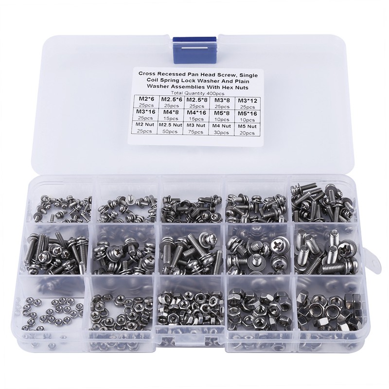 400pcs M2 M2.5 M3 M4 M5 Cross Pan Head Screws