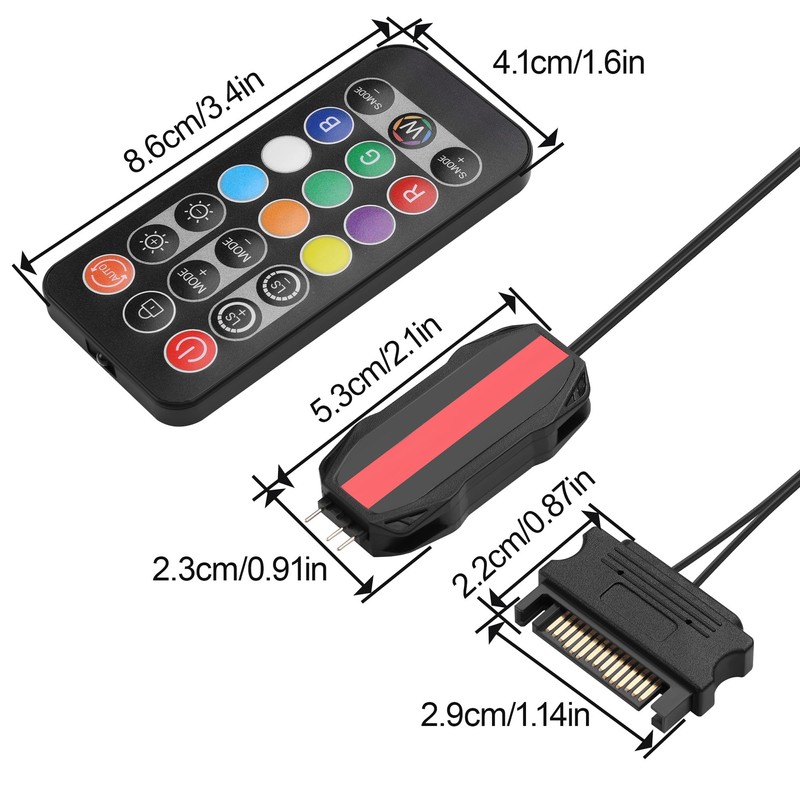 ELFJMZP ARGB LED Controller with IR Remote, SATA Powered, 5V