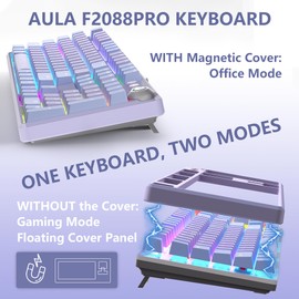 AULA AULA Keyboard, F2088 Pro 108 Keys Purple Mechanical Red Switches Keyboard with RGB Rainbow Backlit, Removable Upper Cover,Aesthetic Media Control Knob Programmable USB Wired Keyboards for MAC PC Gamer