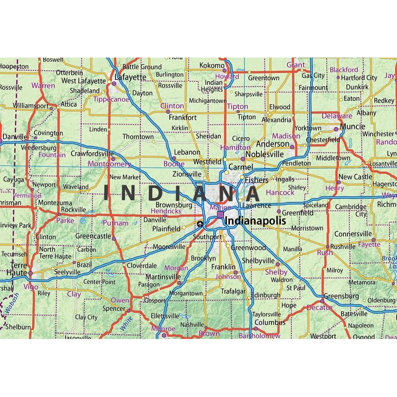 Illinois, Indiana, Ohio and Kentucky Physical Map - 23.3 x
