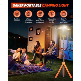 Saker Portable Camping Light with Stand 73inch 20000mAh Rechargeable LED Work Lights 800/3200 Lumen 4000/6500K Emergency Lights for Camping, Garage, Outdoor Work, Power Outages, Fishing LD18