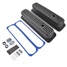 Woosphy Black Finned Aluminum Tall Valve Covers 3-11/16" with Center Bolt Replacement for Chevy 5.0L & 5.7L SBC 283 350 450 1987-1997