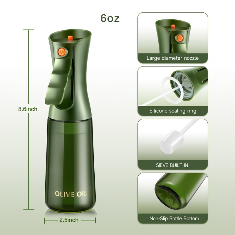 hoforife Glass Olive Oil Sprayer for Cooking 7.6 oz (Olive