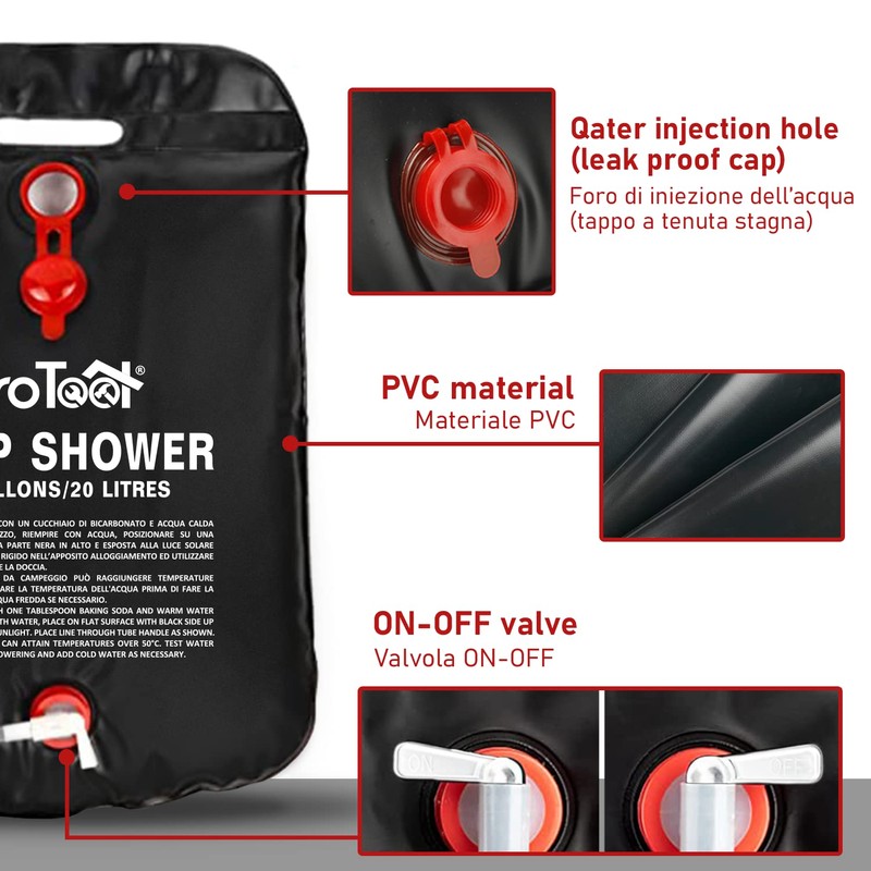 ProTool 20L Solar Camping Shower Bag – Portable Outdoor Shower