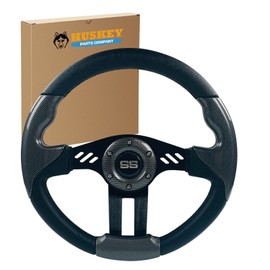 Huskey 12.5" Trooper Golf Cart Steering Wheel Black Spokes & Adapter for EZGO TXT/RXV