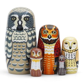 DXRJMB Owl Family Nesting Dolls – 5 Nested Wooden Matryoshka Russian Dolls, Forest Animal Stacking Figurines for Kids, Owl Lovers, Home Décor, Christmas & Birthday Gifts