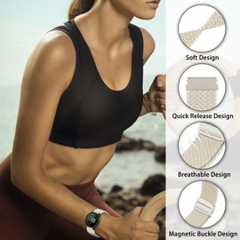 Niboow 20mm Magnetic Braided Watch Band Compatible for Garmin Forerunner 165/Vivoactive 5/Venu Sq 2/Venu 2 Plus, Nylon Elastic Replacement Strap for Garmin Venu Sq/Venu/Forerunner 245 - Apricot