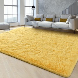 FlyDOIT 6x9 Feet Large Area Rugs for Living Room, Yellow Shaggy Rug Fluffy Throw Carpets, Ultra Soft Plush Modern Indoor Fuzzy Rugs for Bedroom Girls Kids Nursery Room Dorm Home Decor