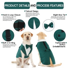 Dog Tuxedo, Dog Wedding Outfit and Bandana Set, Dog Tuxedo Costume, Pet Clothes Puppy Formal Shirt with Removable Bow Tie, Dog Suit For Small Medium Large Dogs, Dog Outfit for Party Birthday Festival