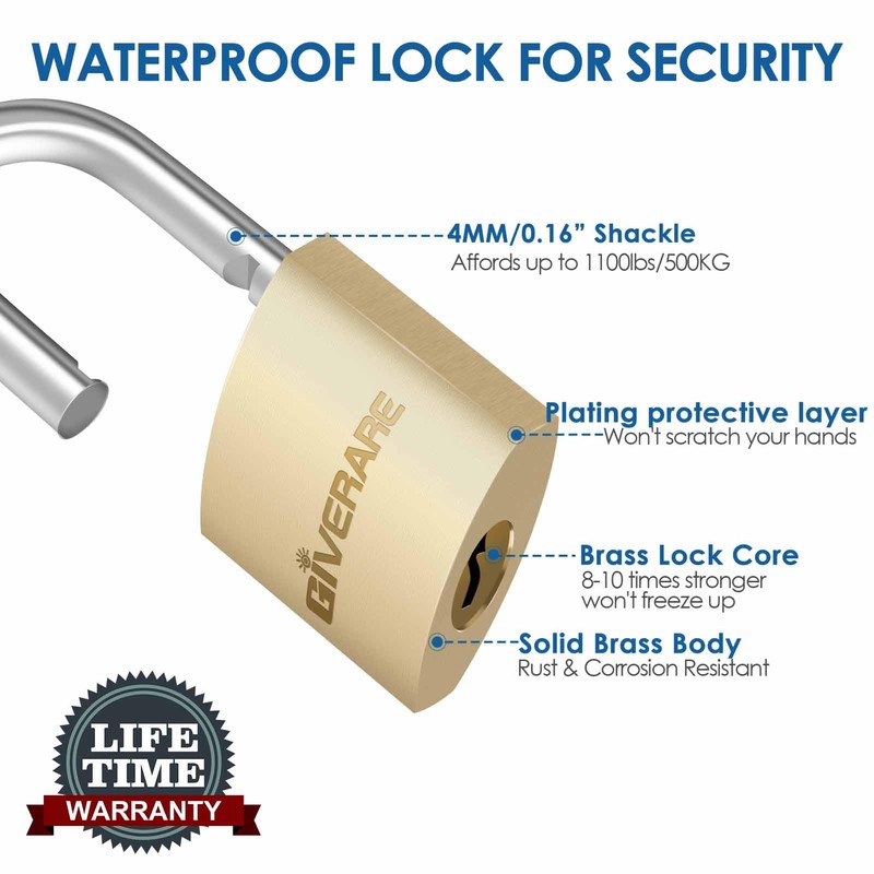 4 Pack Keyed Locks with Keys, Solid Brass Copper Travel