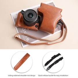 MUZIRI KINOKOO Case for Canon EOS R50 V Camera, PU Leather Protective Cover for EOS R50 V/R50V Digital Camera with RF-S14-30mm Lens, Detachable Carrying Case with Adjustable Shoulder Strap - Brown