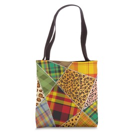 Leopard Print Buffalo Plaid Patchwork Quilt Type Needlework Tote Bag