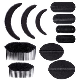11 Pcs Bump It up Volume Hair Accessory Bases Set Insert Invisible Fluffy Hair Pad Combs Clips Sponge Styling Braid Tool Bun Updo Accessories for Women DIY Hairstyles(Black)