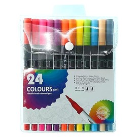 FATASH 24 PCs Dual Tip Brush Colouring Pens Set | Felt Tip Markers for Art Craft, Drawing, Calligraphy | Alcohol-Based Fine Liners for Sketching, Painting, Highlighting | Halloween & Christmas Gifts