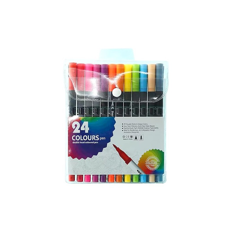 FATASH 24 PCs Dual Tip Brush Colouring Pens Set |