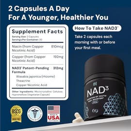 HPN NAD3 Booster clínico de NAD+, Salud celular y energía natural - Suplemento de NAD para el envejecimiento saludable, apoyo metabólico, NRF2 y longe