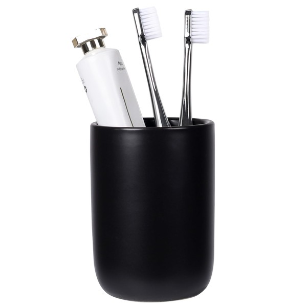 BosilunLife Ceramic Toothbrush Holder - 12oz Bathroom Toothbrush Holder Black