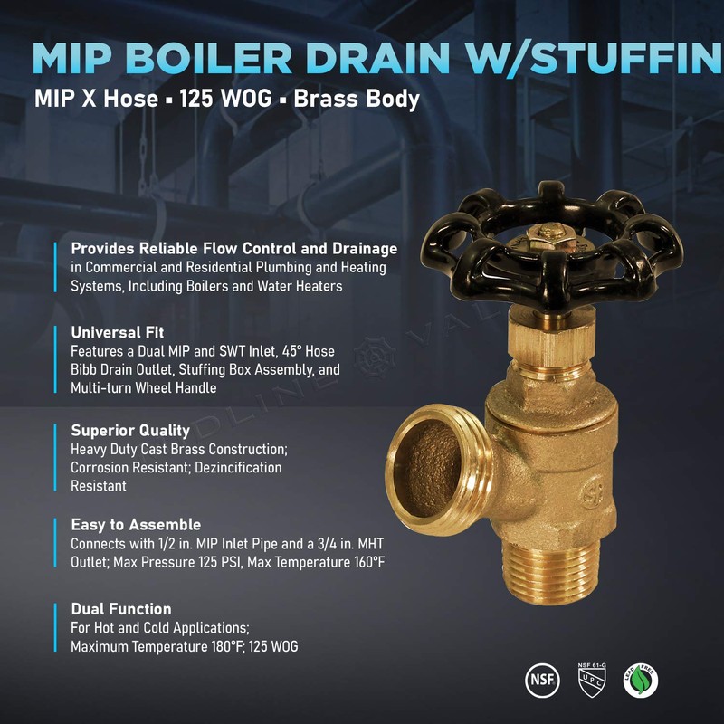 Midline Valve 6834 Boiler Drain Valve with Stuffing Box 1/2
