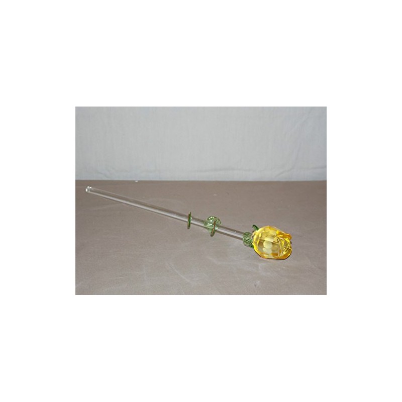 14" Long Stem Glass Yellow Rose Bud Flower Love