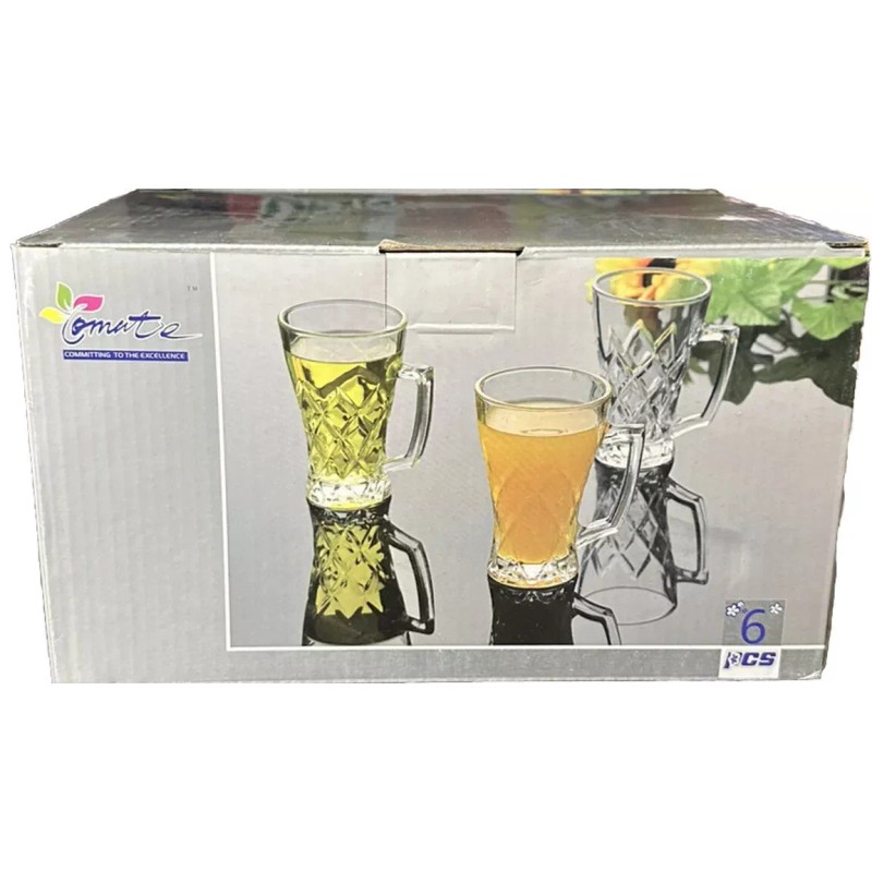 Comate 2 Pk Glass Tea Cups Set with Handle, Clear