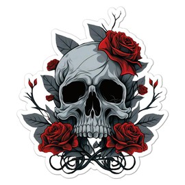 Skull Rose Thorns Vinyl Decal Sticker- 6.5" x 5.75"