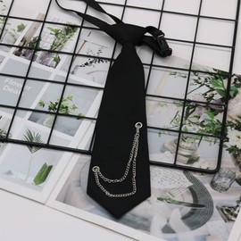 Lunali Charm Necktie Chain with Adjuster One-Touch Wearing, Monotone, Black, Uniform, Korean Coordination, chain