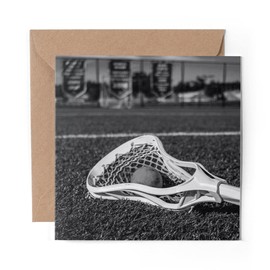 1 x Greeting Card BW - Lacrosse Stick Ball Player - Blank Birthday Celebration Anniversary #35343