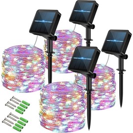 Vulisox Solar String Lights Outdoor, Fairy Lights Waterproof, 4 Pack Total 48M/ 160Ft 480LEDS/ 8 Mode Copper Wire Solar Lights Outdoor Garden for Party, Trees, Camping, Decorations (Multi-Coloured)