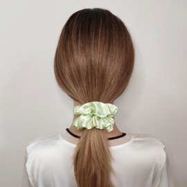 12 Pcs Satin Silk Scrunchies, Soft Hair Ties, Fashion Bands, Bows, Ropes, Elastic Bracelets, Ponytail Holders for Women and Girls (4.5 Inch, Tender Green)