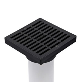 NDS 640 Square Grate with Low-Profile Adapter Fits 3 in. & 4 in. Drain Pipes & Fittings, 6 in, Black Plastic