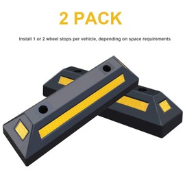 2 Pack Rubber Parking Guide Blocks Heavy Duty Wheel Stop Stoppers for Car Garage Parks Professional Grade Parking Rubber Curb w/Yellow Refective Stripes for Truck RV Trailer 21.25"(L)x5.7"(W)x3.54"(H)