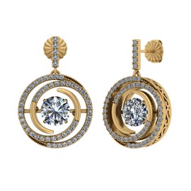 Solid 925 Sterling Silver Gold Plated Circle Swirl Dancing Stone Earrings w/Pure Brilliance Zirconia - Yellow Gold Plated