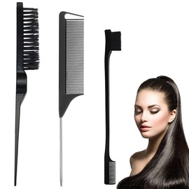 3 Stück Sleek Bun Bürste, Edges Brush, Doppelkanten Teasing Haarbürste und Rattenschwanz Kamm, Borsten Bürste Haare für Friseurin Frauen Baby Kinder