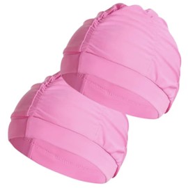2 pcs Pink Cloth Swim Caps for Women, Fabric Durable Non-Waterproof Elastic Swimming Pool Cap Bathing Cap for Long Hair
