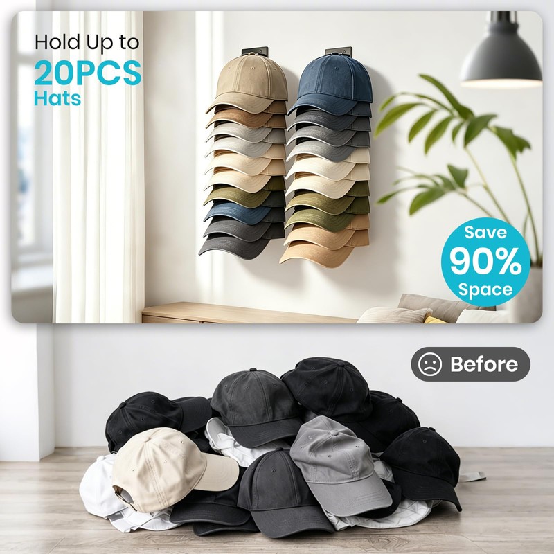 2 Pack Hat Organizer for Baseball Caps Hat Rack Display